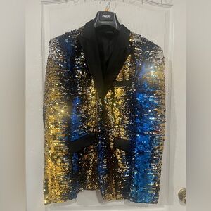 Angelino Gold and Blue Sequin Blazer